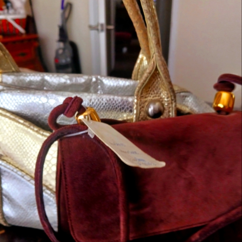 Two Stuart Weitzman bags! 1 new crossbody suede. 1 pre-owned gold and silver bag
